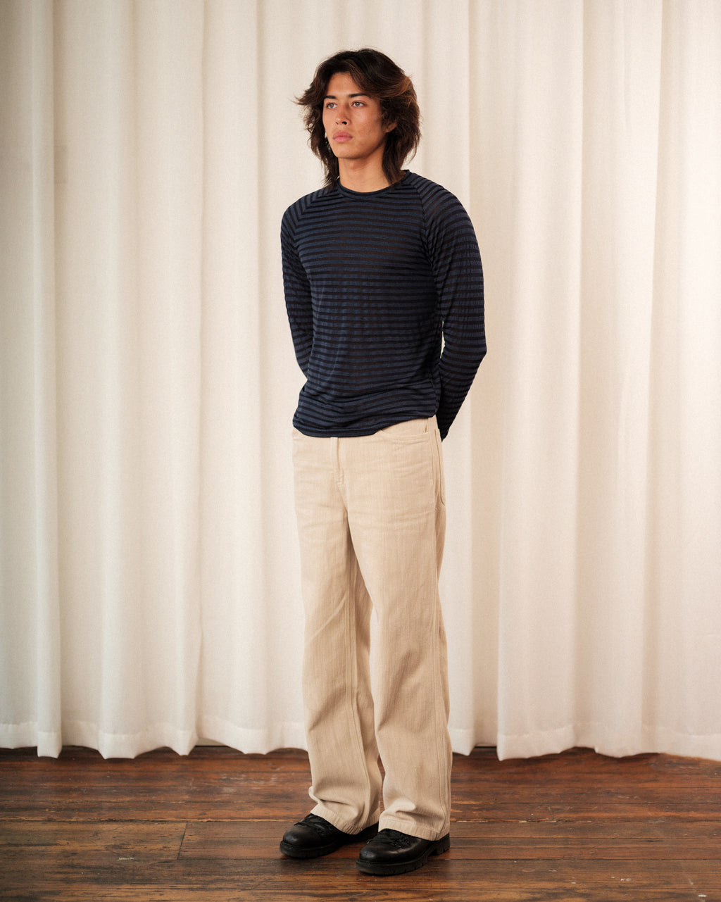 'Al' Raglan Longsleeve In Blue Stripe
