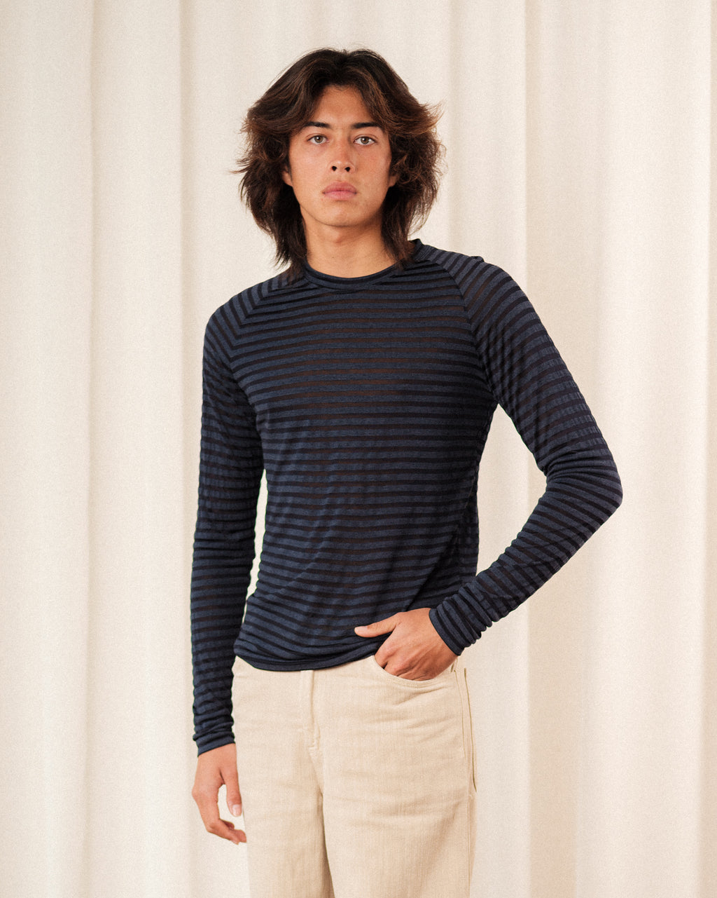 'Al' Raglan Longsleeve In Blue Stripe